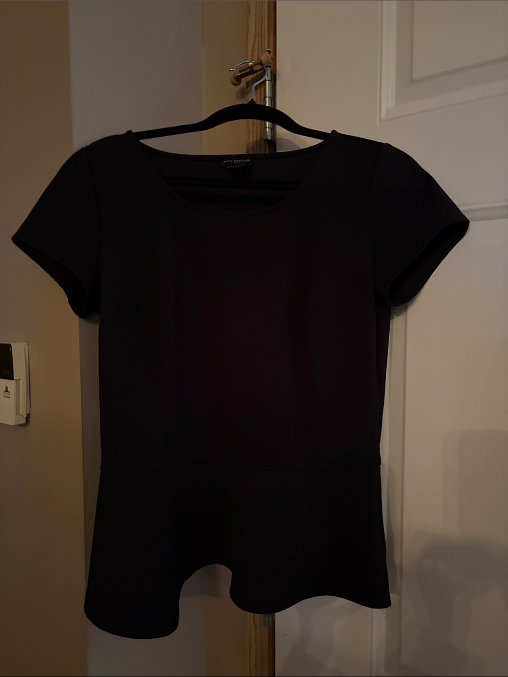 Ann Taylor Black Short Sleeve Peplum Top